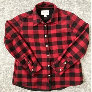 Orvis Flannel Lined Shirt Jacket Women's Large Plaid Snap Button Pockets Warm